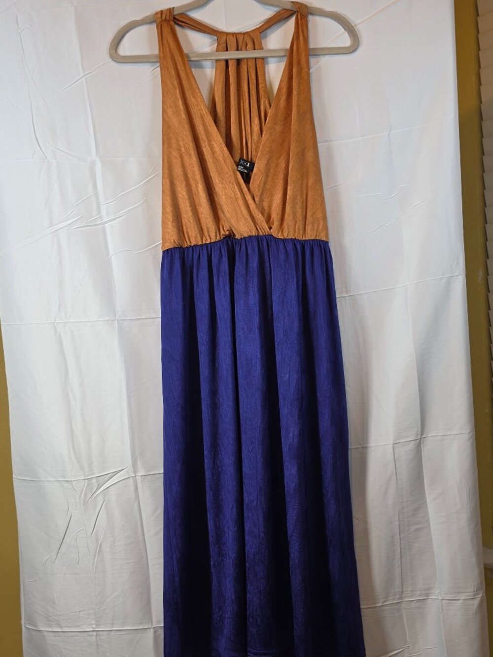 XXI by Forever 21 Colorblock Maxi Dress M Orange Royal Blue Halter Boho